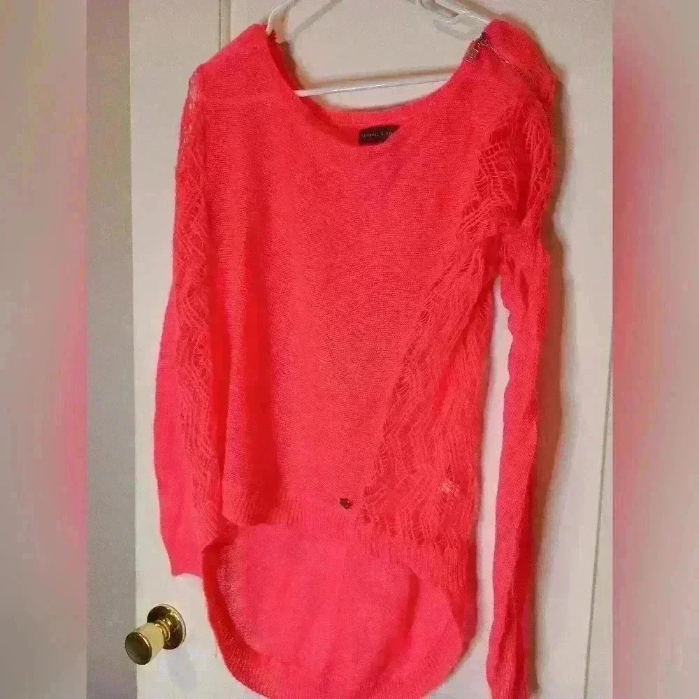 KENDALL & KYLIE Pink Knit Lace Fall‎ Zipper top -(#473)